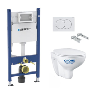 Pack WC Bati-support Geberit Duofix + WC Grohe Bau Ceramic + Abattant softclose + Plaque blanche (BauGeb3)
