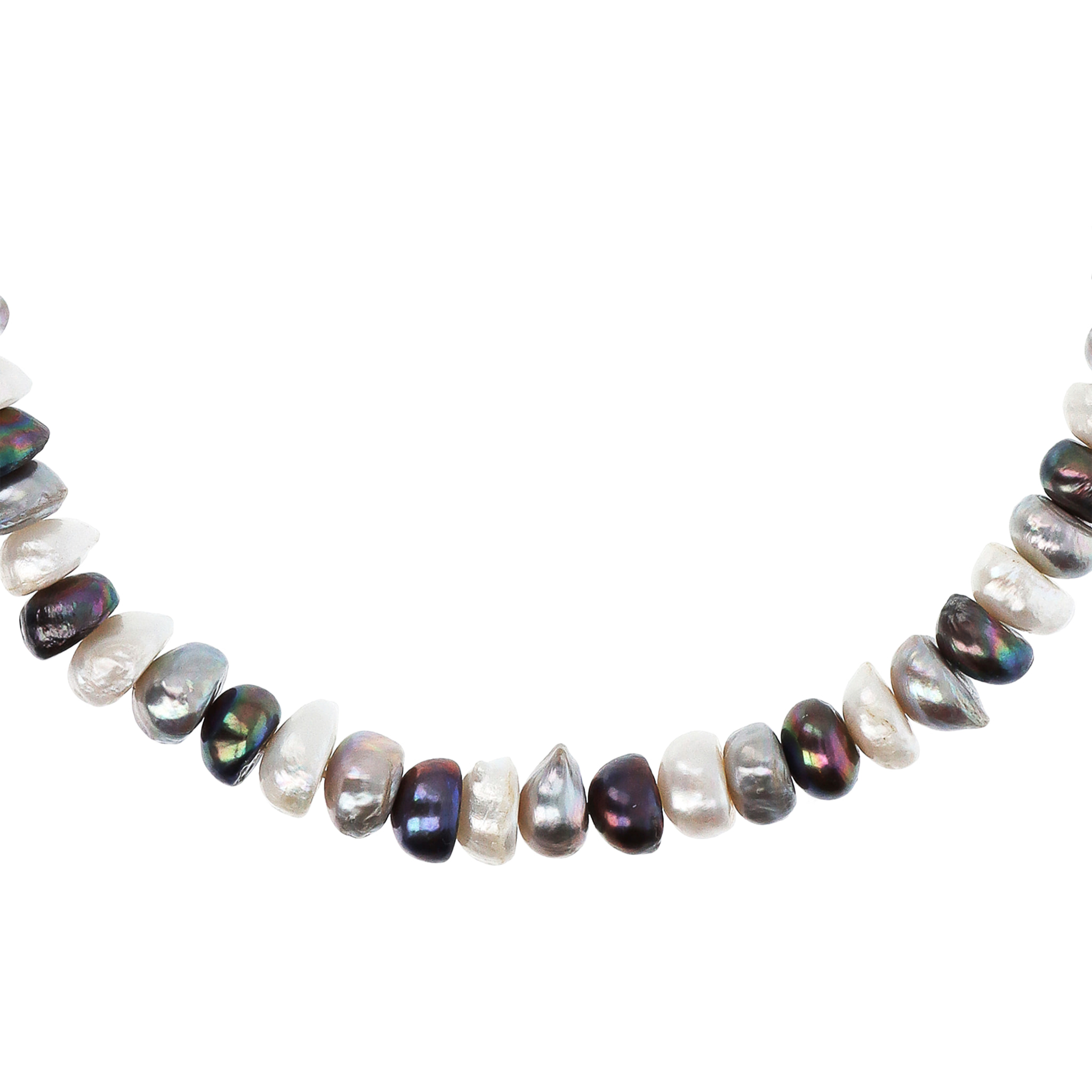 PERLAVIVA - Collana Girocollo in Argento 925 placcato Rodio con Perle a Rondella Grigie Ø 10/10.5 mm