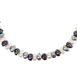 PERLAVIVA - Collana Girocollo in Argento 925 placcato Rodio con Perle a Rondella Grigie Ø 10/10.5 mm