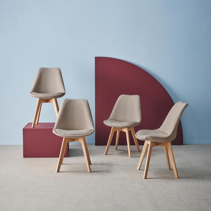 Chaise scandinave bois de hêtre et bouclette texturée (lot de 4) NILS