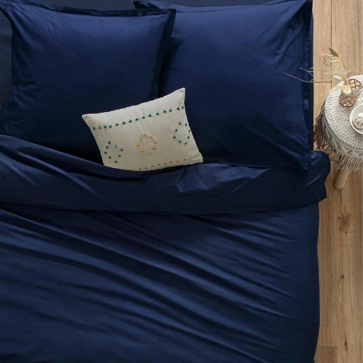 Drap-housse en coton - bleu encre - bonnet H30cm - 140x190 cm