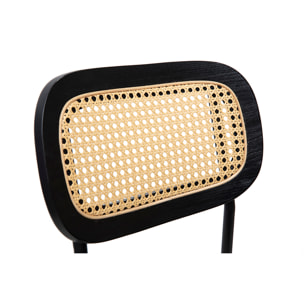 Tabourets design en velours noir, métal noir et cannage rotin (lot de 2) MIRANDA