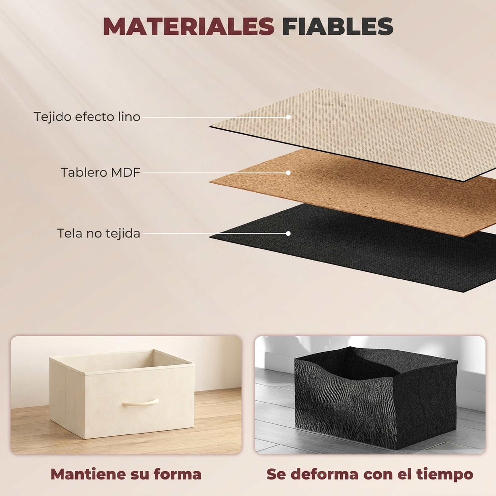 Cajonera de Tela Alta Cómoda con 8 Cajones 4 Bolsillos Laterales 2 Ganchos y Estructura de Acero Cómoda para Dormitorio Sala de Estar Pasillo Beige