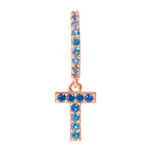 Orecchino Pendente con Lettera T in Pavé di Cubic Zirconia Rosa