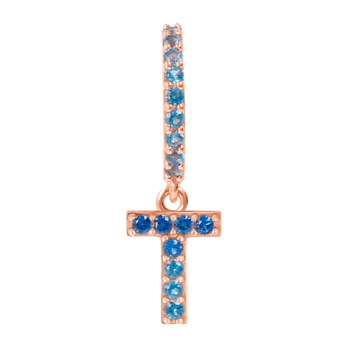 Orecchino Pendente con Lettera T in Pavé di Cubic Zirconia Rosa