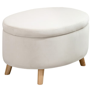 Pouf coffre de rangement - repose-pieds velours - dim. 71 x 51,5 x 42 cm - piètement bois hévéa beige