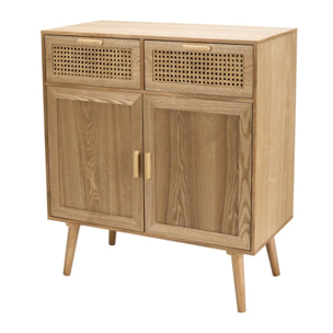 RODRIGO - Buffet couleur naturelle 2 tiroirs 2 portes bois cannage