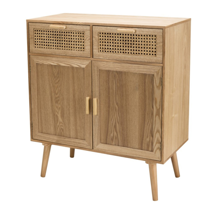 RODRIGO - Buffet couleur naturelle 2 tiroirs 2 portes bois cannage