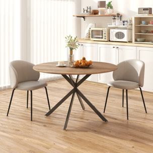 Table ronde bois 4 personnes dia. 120 cm style industriel piètement croisé acier noir noyer