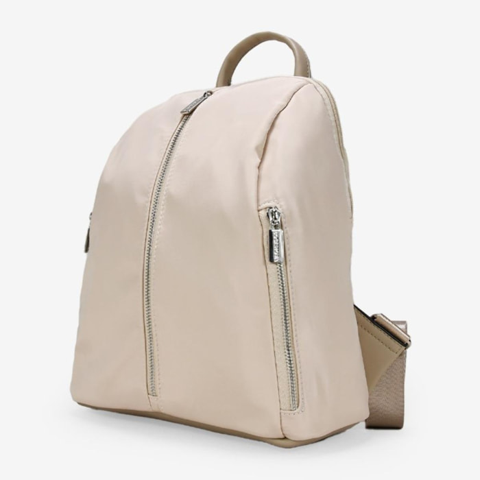 Mochila beige en nylon con cremalleras