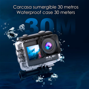 Camera Sportiva AT-S60 TR 4k 60fps con 24 mpx, doppio schermo da 2" e 1.3" con una moltitudine di accessori sportivi e WIFI.