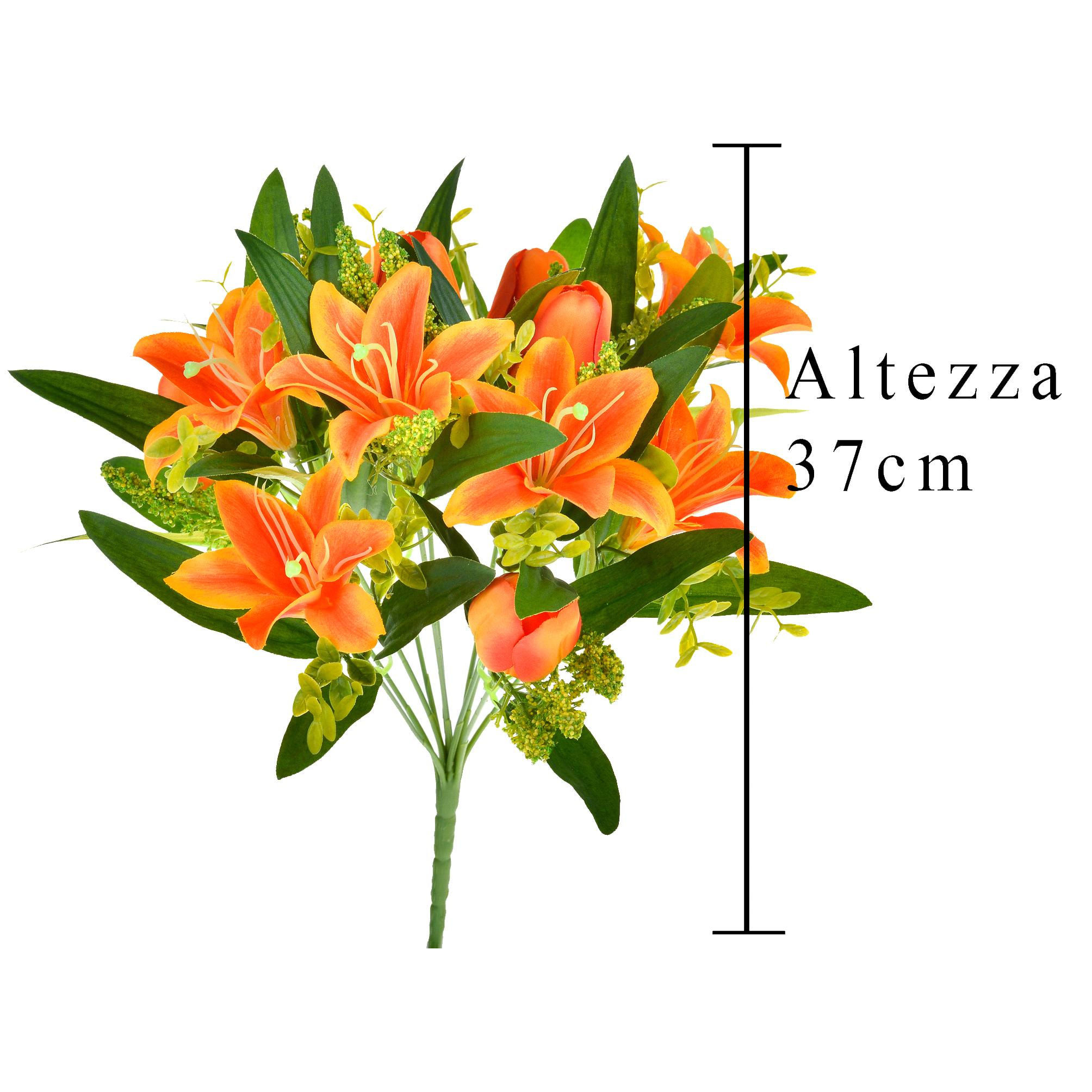 Bouquet Di Tulipani E Gigli. Altezza 37 Cm - Pezzi 6 - 18X37X5cm - Colore: Arancio - Bianchi Dino - Fiori Artificiali