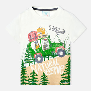 Camiseta niño estampada, mangas cortas, blanco, 328081