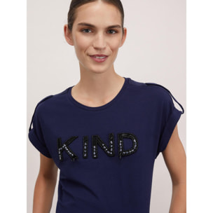 Motivi - T-shirt con scritta patch in perline - Blu