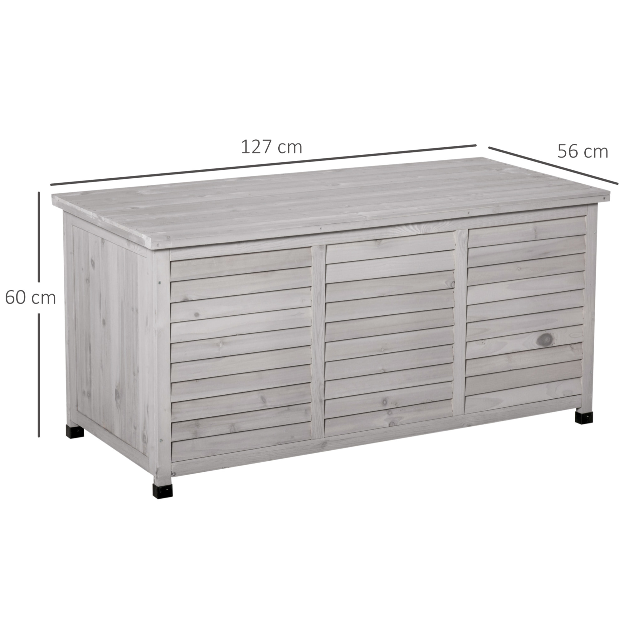 Baúl de Almacenaje Exterior 284L Arcón de Jardín de Madera Impermeable con Tapa Abrible y Diseño Persiana 127x56x60 cm Gris