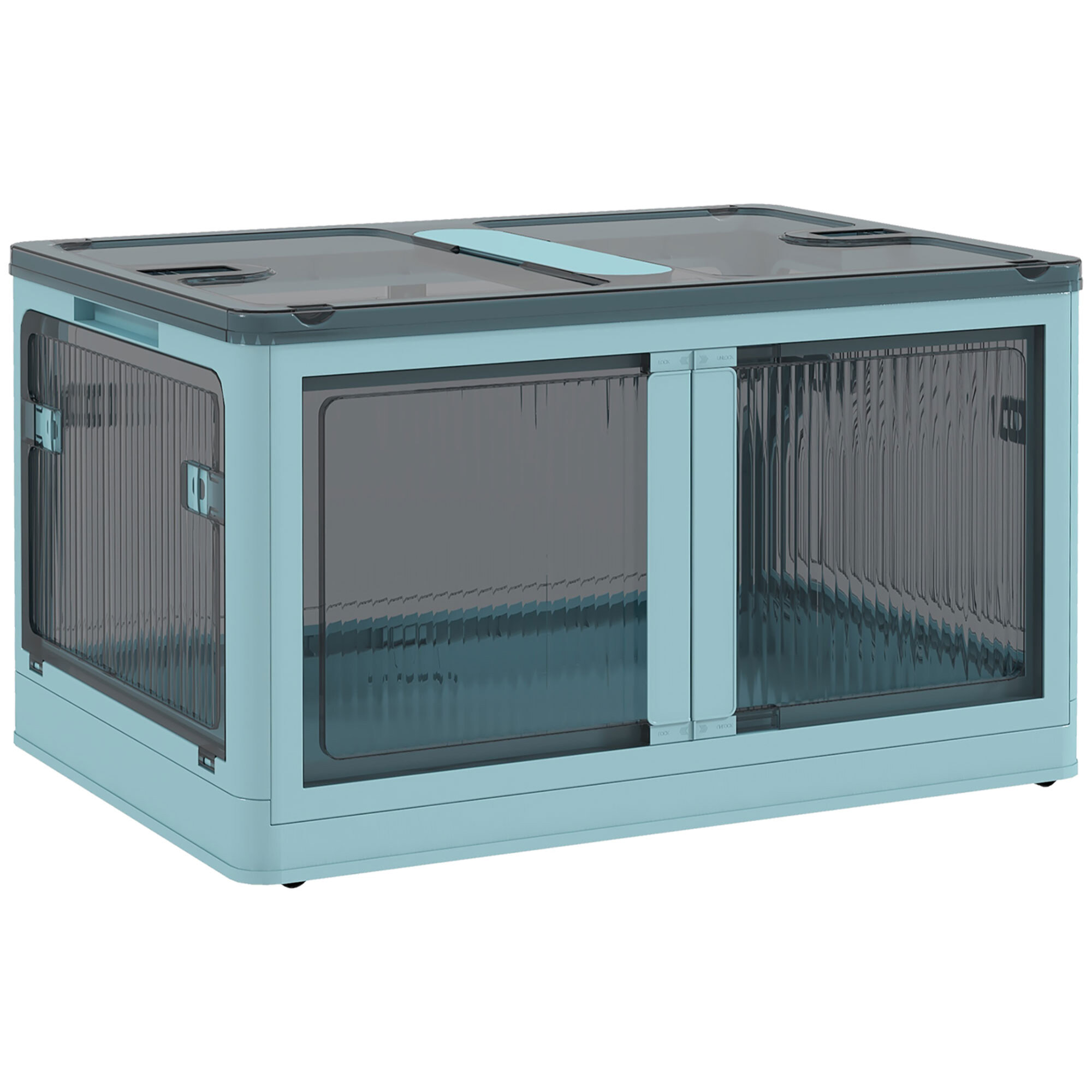 Caja de Almacenamiento Apilable con Tapa 69L Caja Organizadora Plegable con Ruedas Contenedor de Plástico con Acceso a 5 Lados 60x42x34 cm