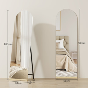 Espejo de Cuerpo Entero Curvado 160x50 cm, Espejo de Pie o Apoyado en la Pared, sin Marco, Base de Madera, para Salón, Dormitorio, Pasillo, Entrada