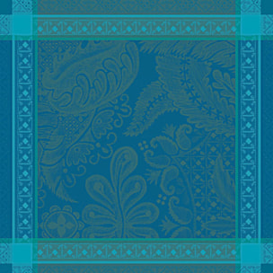 Serviette pur coton motif jacquard bleu Isaphire emeraude
