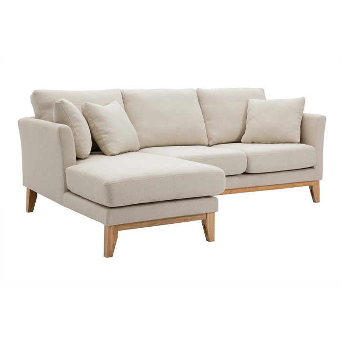 Canapé d'angle gauche scandinave en tissu beige déhoussable et bois clair 3-4 places OSLO