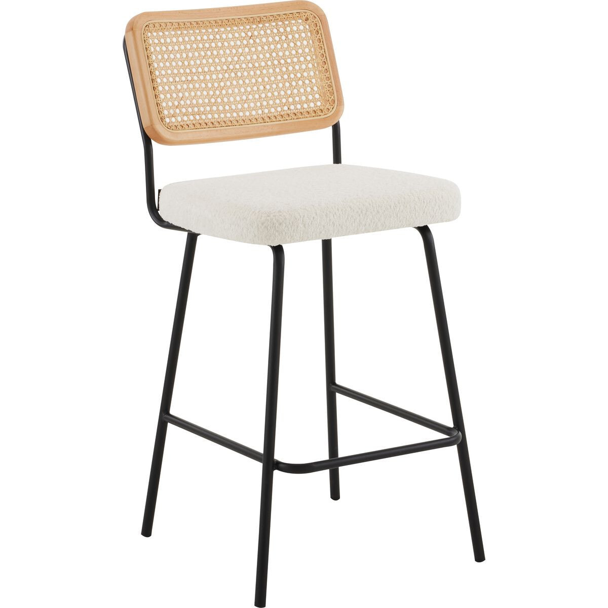 Lot de 2 chaises de bar en cannage et tissu bouclé, piètement noir - MUSE