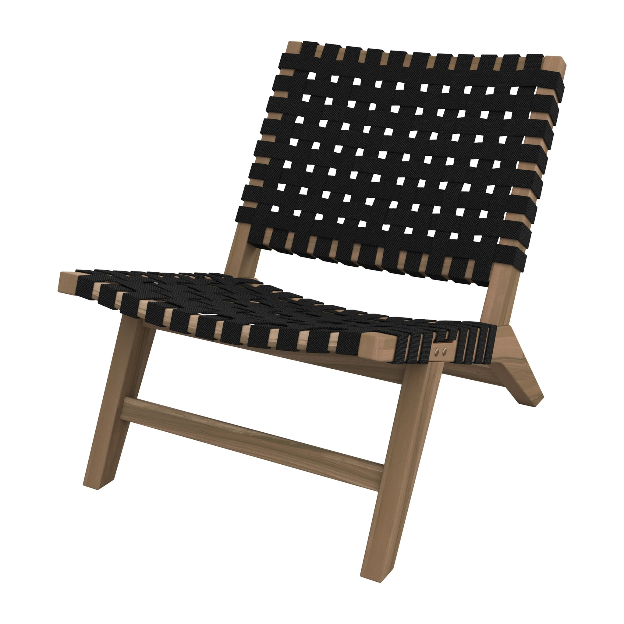 Fauteuil de jardin en teck et sangles en tissu noir - Tao