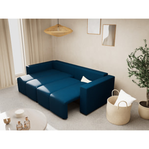 Daryl - canapé d'angle réversible 4 places convertible avec coffre en tissu texturé - Bleu