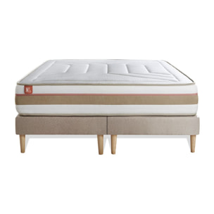 Ensemble Matelas Le Tendre - 28cm - Ressorts ensachés et mémoire de forme - Enveloppant - Sommier Tapissier Beige