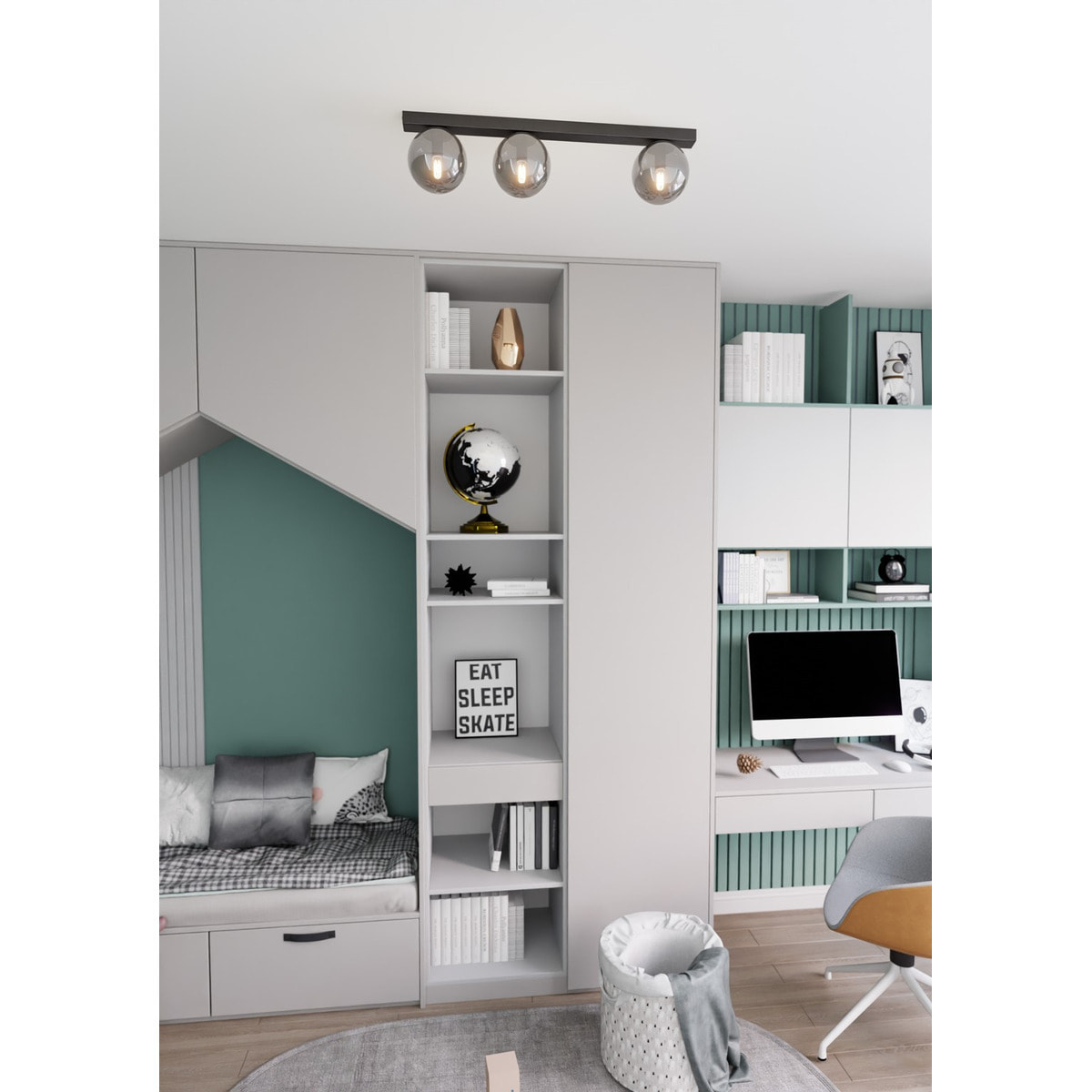 Lampada a sospensione FIT in acciaio nero con diffusori in vetro grafite