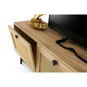 Mobile porta TV Dpasinat, Credenza da soggiorno, Armadio basso per TV, Base parete attrezzata, 180x40h60 cm, Quercia e Nero