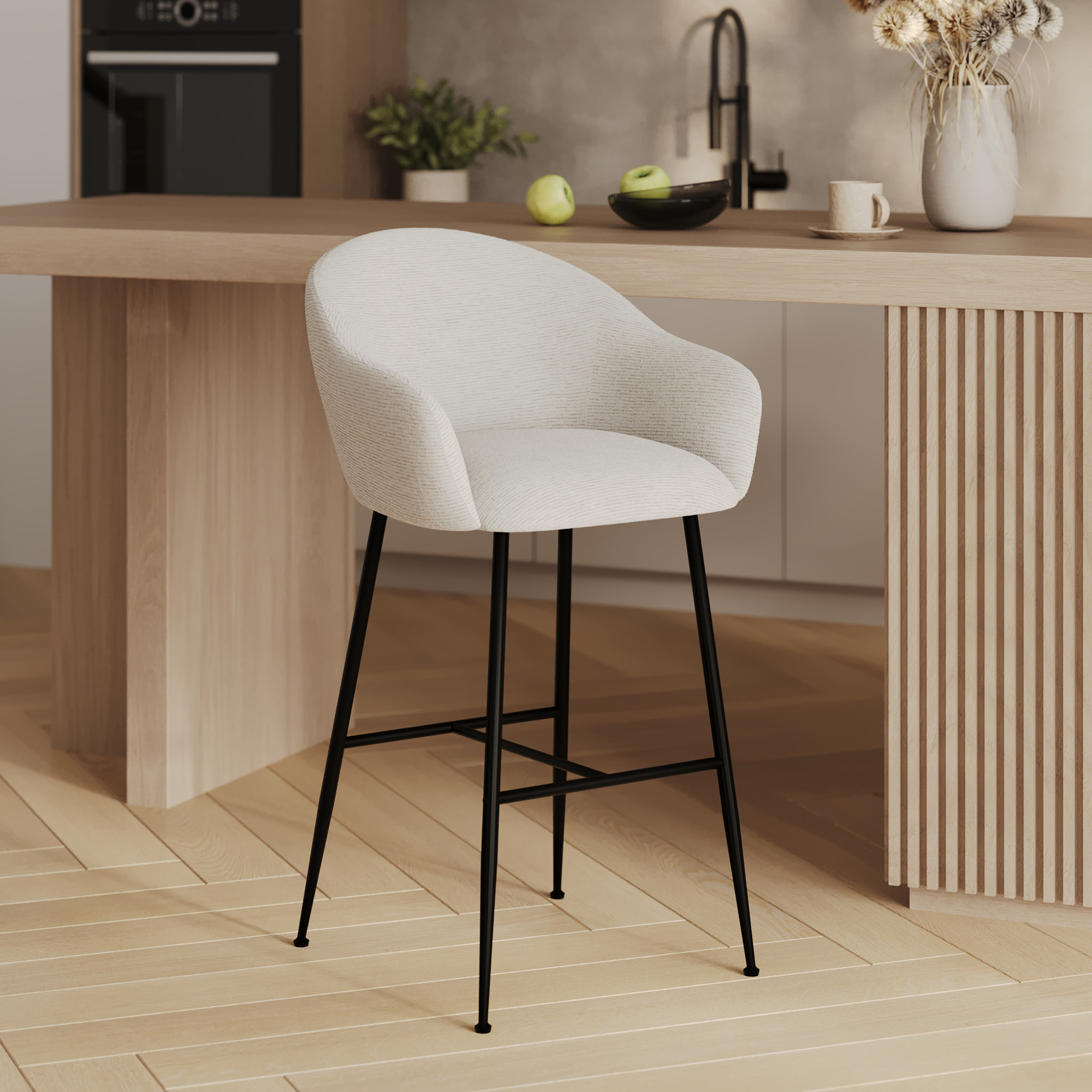 Chaise de bar en tissu blanc chiné 76 cm - Socky