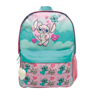 Zaino Americano Angel & Stitch adattabile a carrello. Schienale imbottito e compartimento per laptop. Con accessorio a forma di cuore.
