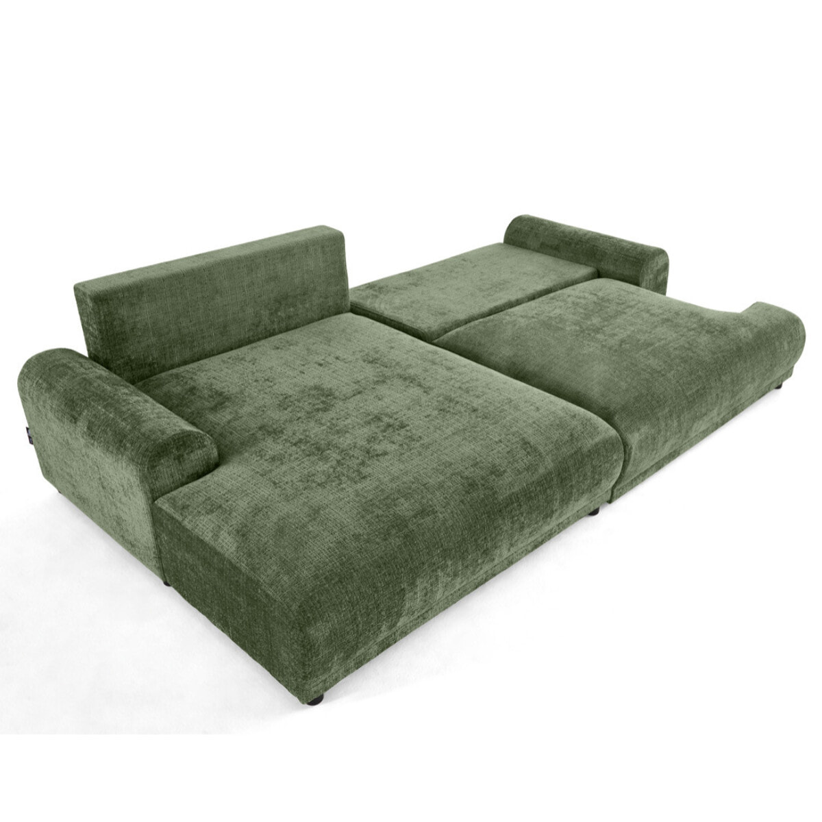 Nelly - canapé d'angle gauche 4 places convertible avec coffre en velours texturé - Vert sauge