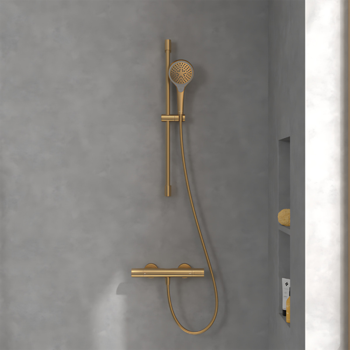 Mitigeur douche thermostatique Universal rond + Ensemble de douche Verve Showers 3 jets Or brossé