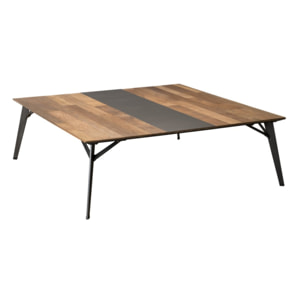 MAXENCE - Table basse carrée 120x120cm bois Teck recyclé métal et pieds métal noir