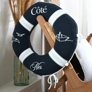 Coussin bouée polycoton décoratif esprit bord de mer - Bleu Marine