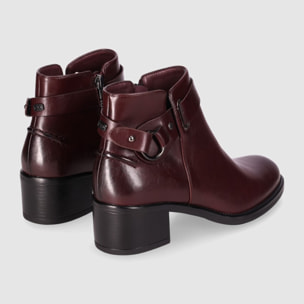 Botines de Piel Sintética - Vino - Tacón: 5 cm
