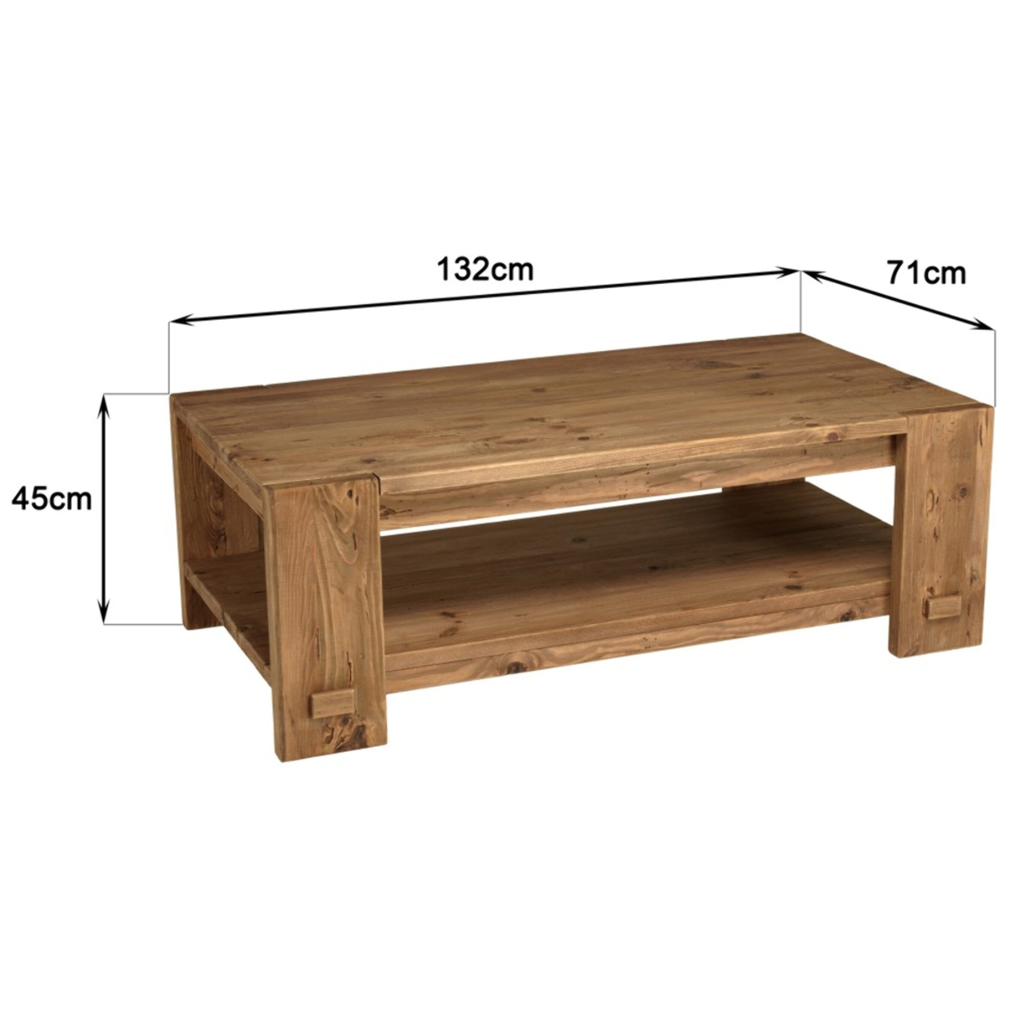 SANDY - Table basse rectangulaire 132x71cm bois Pin recyclé