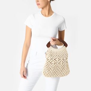 Borsa a mano donna panna in tessuto macramè