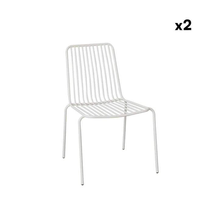 Lot de 2 chaises de jardin en acier blanc . empilables. design linéaire