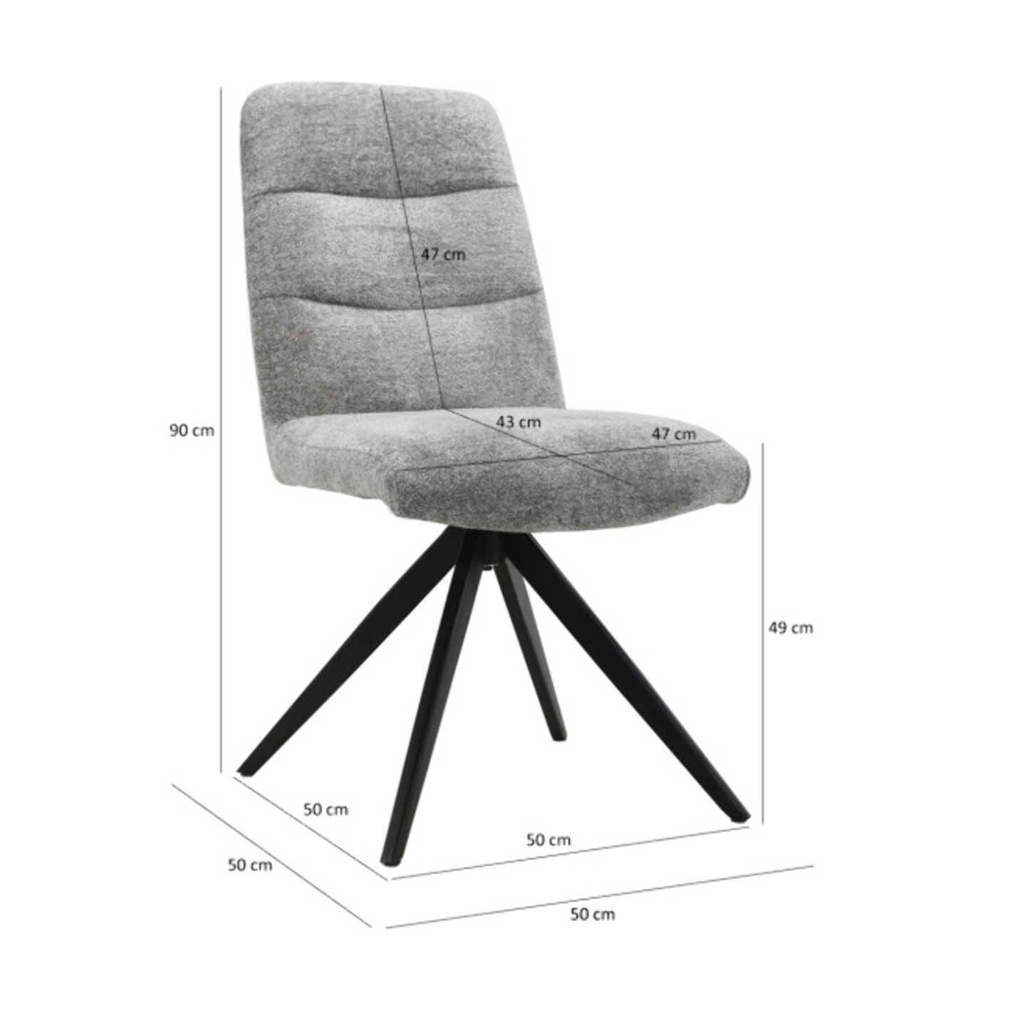 Chaise rotative 360° capitonnée en tissu et pieds métal - 3 coloris - LILA