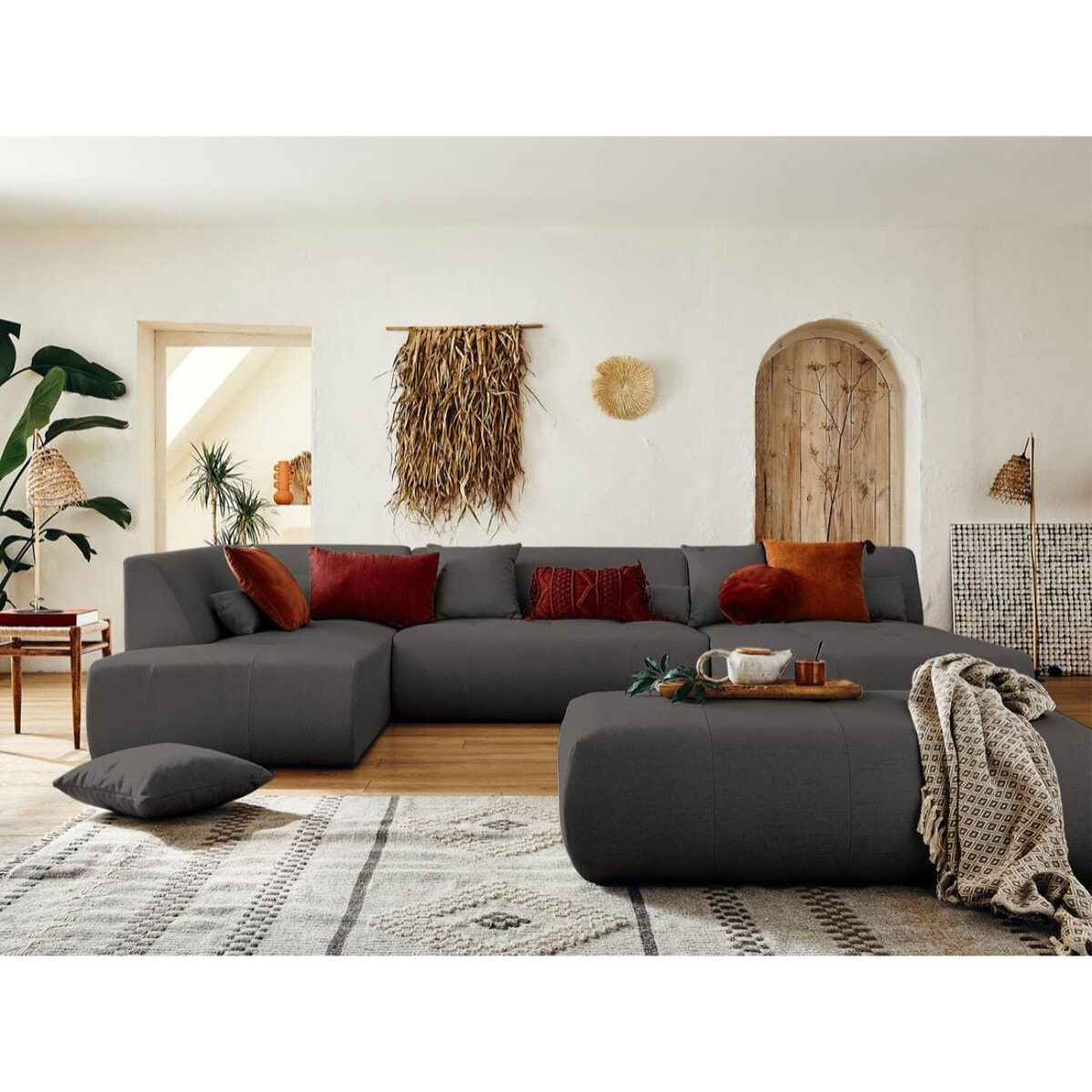 Onyx - canapé modulable panoramique d'angle gauche 7 places - en tissu - Gris foncé