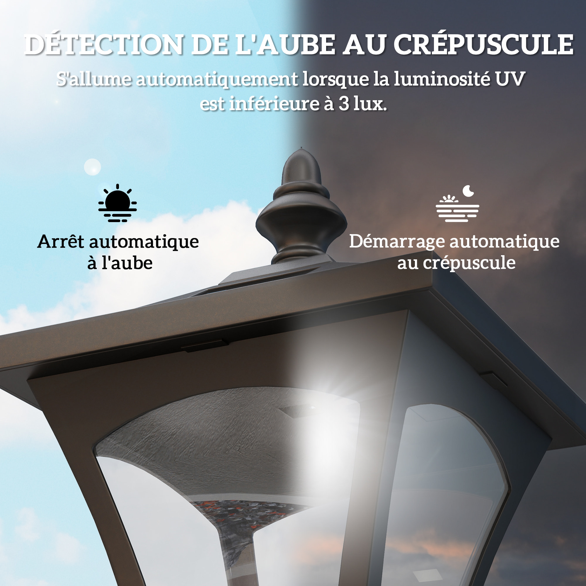 Outsunny Luminaire extérieur solaire lampadaire lanterne classique LED 10 Lm dim. 15L x 15l x 120H cm noir