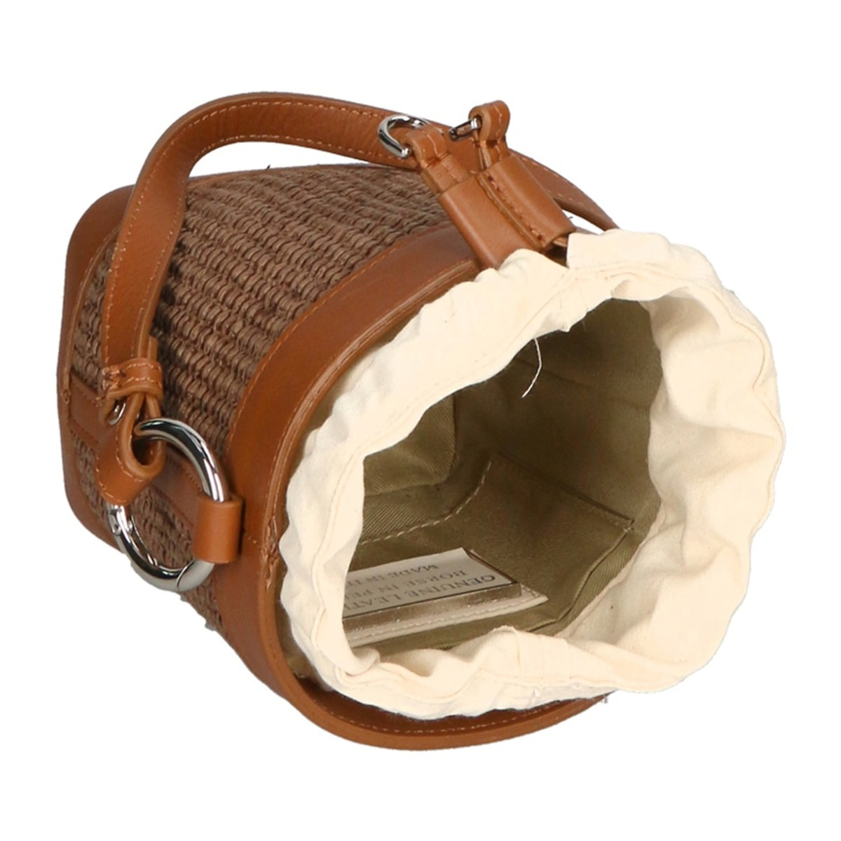 Borsa a secchiello da donna - Modello False - Misto pelle e tessuto - 16.0 x 13.0 x 10.0 cm