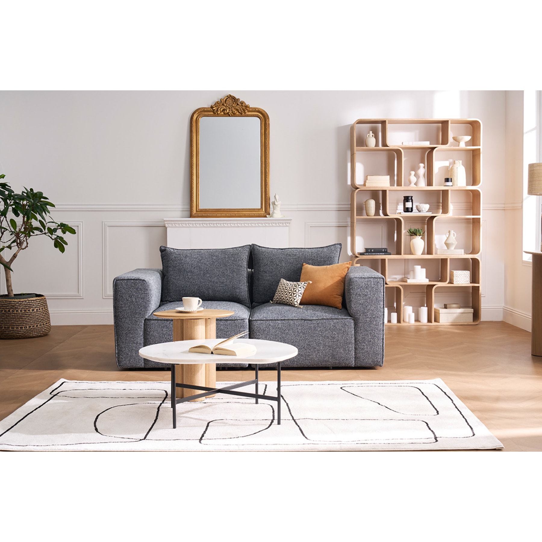 Module d'angle droit pour canapé en tissu chiné gris foncé KERRY