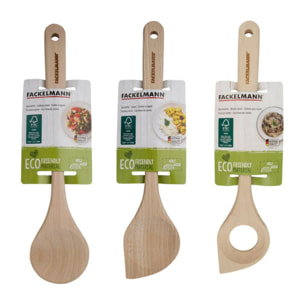 Lot de 3 cuillères en bois 30 cm Fackelmann Nature