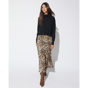 Abito combinato con gonna plissettata a stampa animalier