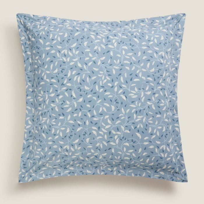 Funda cojín hojas reversible Resoja color azul 100% Algodón percal