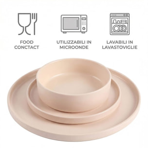 Set 18 Piatti in Ceramica, lavabile in lavastoviglie e adatto a microonde, Intrecci