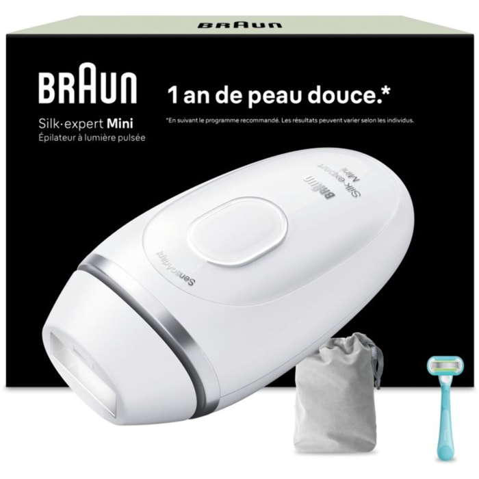 Epilateur lumière pulsée BRAUN IPL PL1114 Silk-expert Mini, 1 teêt, 1 rasoir gillette Venus, 1 pochette
