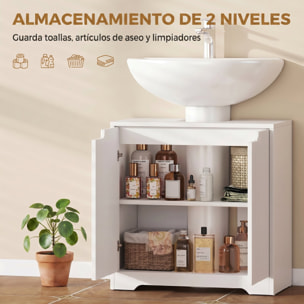 Mueble Bajo Lavabo, Mueble de Baño con Puertas de Cierre Suave y Diseño Acanalado, 2 Estantes, para Lavabo con o sin Pedestal, 60x30x60 cm, Blanco
